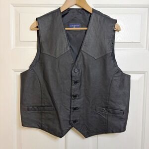 Y2K Coleman Outdoors Mens L Black Leather Vest Western Style Lightweight Pockets
